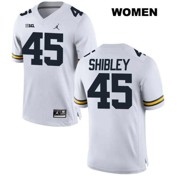 Women's NCAA Michigan Wolverines Adam Shibley #45 White Jordan Brand Authentic Stitched Football College Jersey VK25Y14XK
